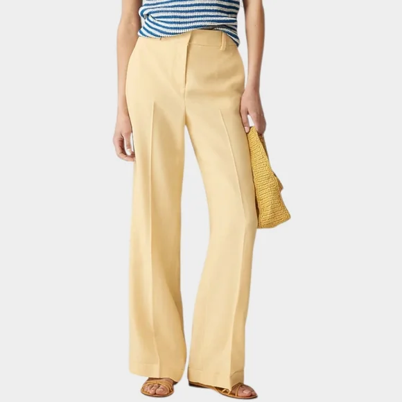 J Crew Cuffed Wide Leg Trouser Pants Luster Canvas Butter Yellow Size 8 - Picture 12 of 13